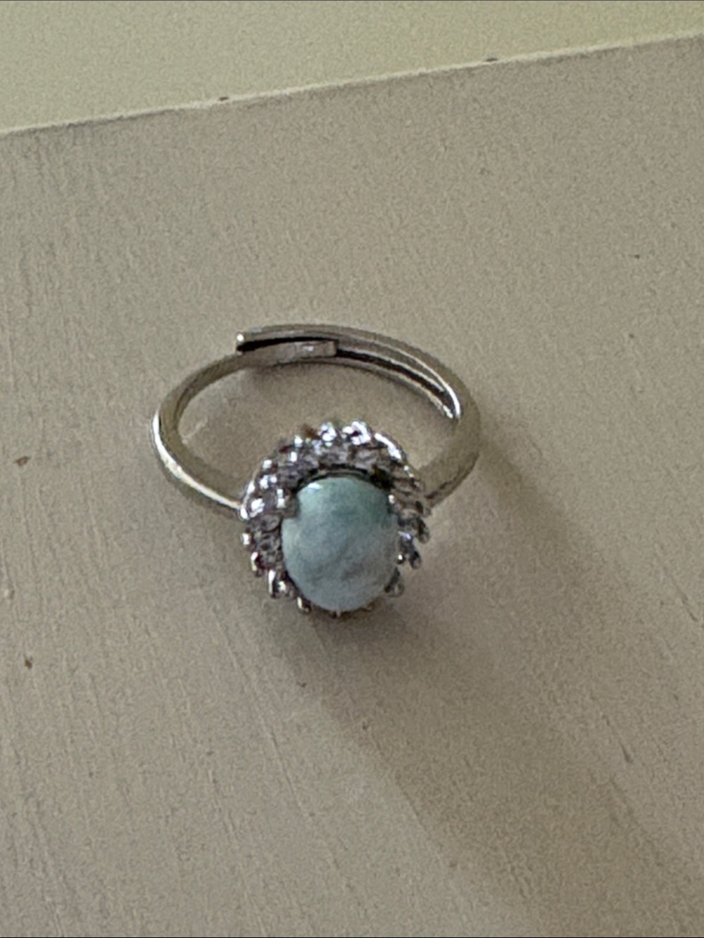 Silver Larimar Halo Ring - Women's Silver Ring with Pale Blue Stone; adjustable